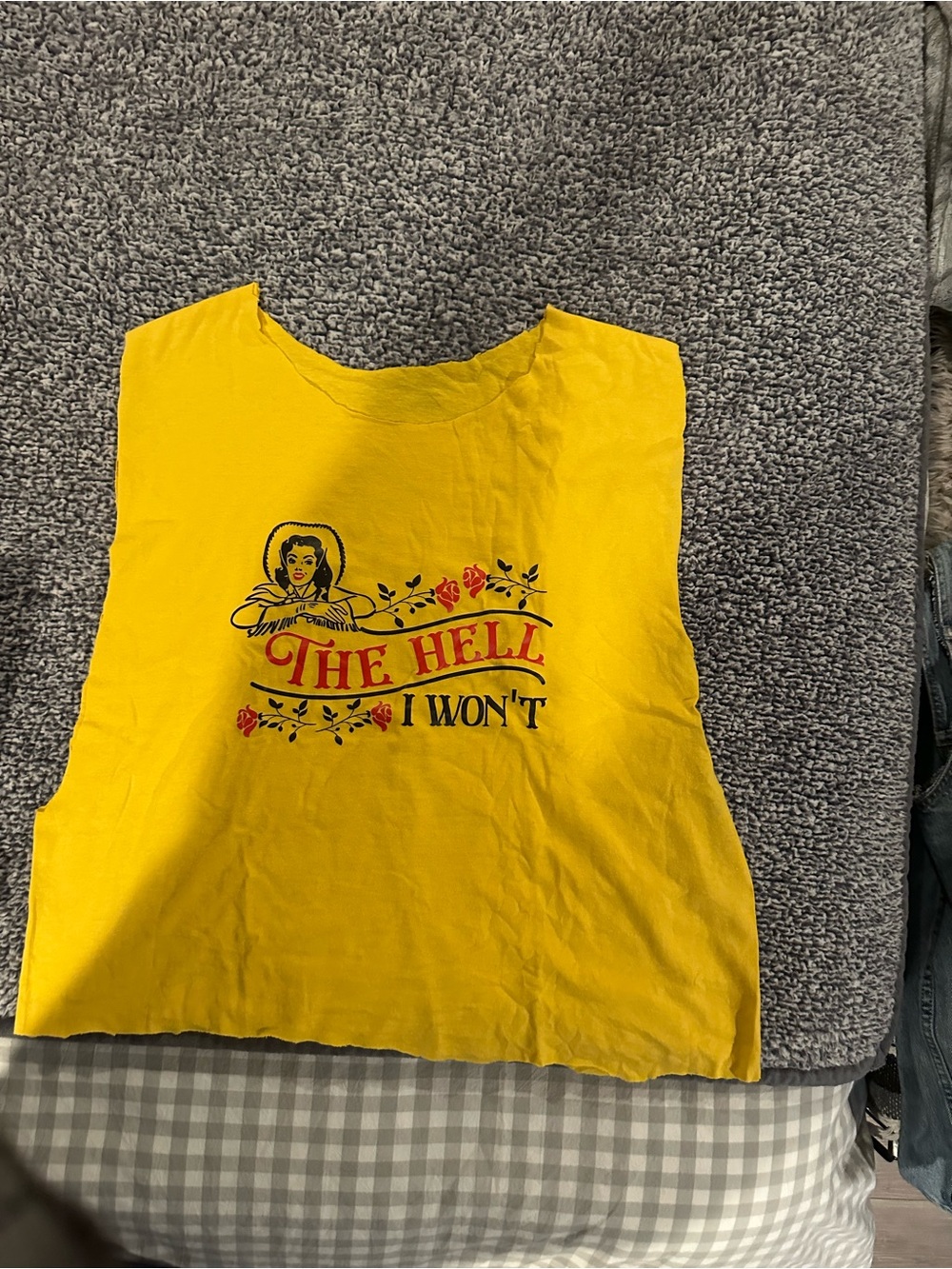 Yellow Graphic Muscle Tee "The Hell I Won't"